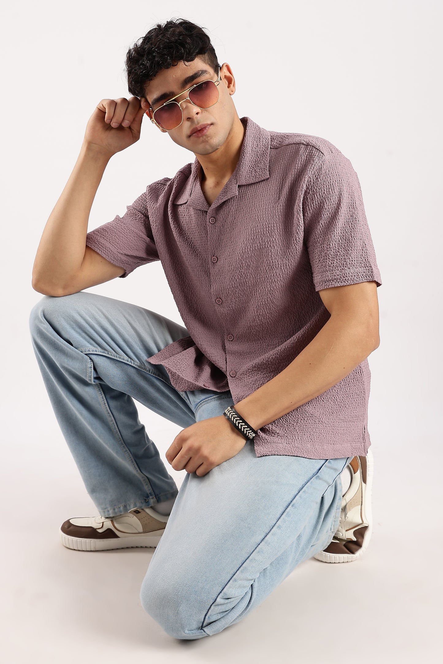 Poly Textured Oversized Shirt Lavender