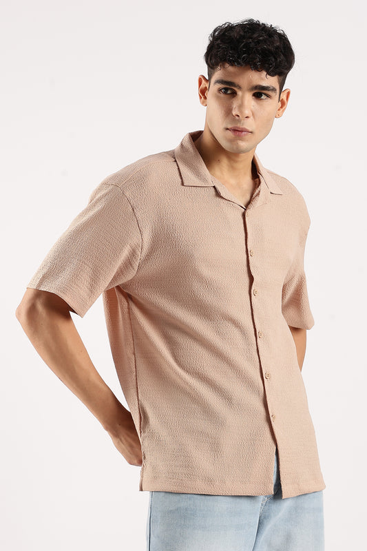 Textured Oversized Shirt Lt Brown