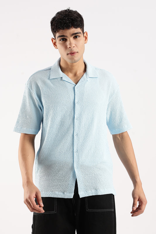 Textured Oversized Shirt Sky Blue