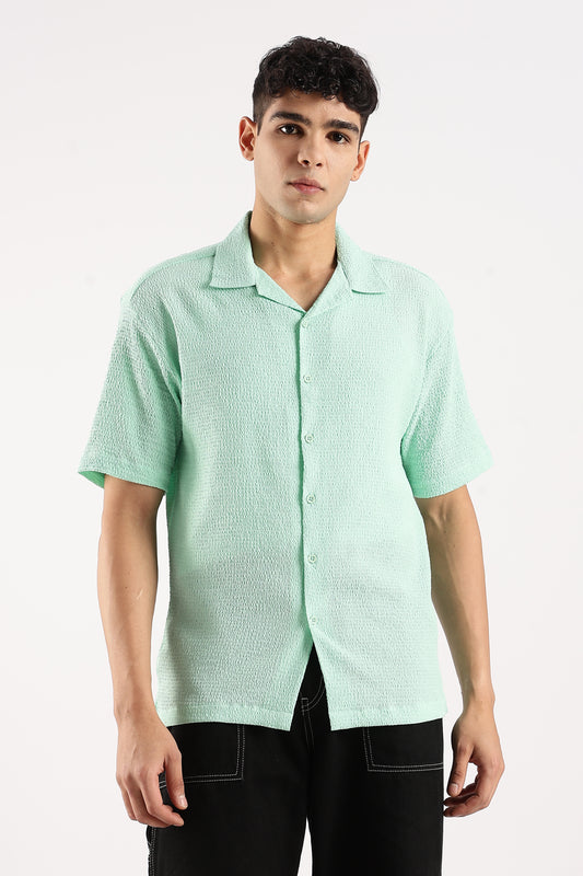 Textured Oversized Shirt Sea Green