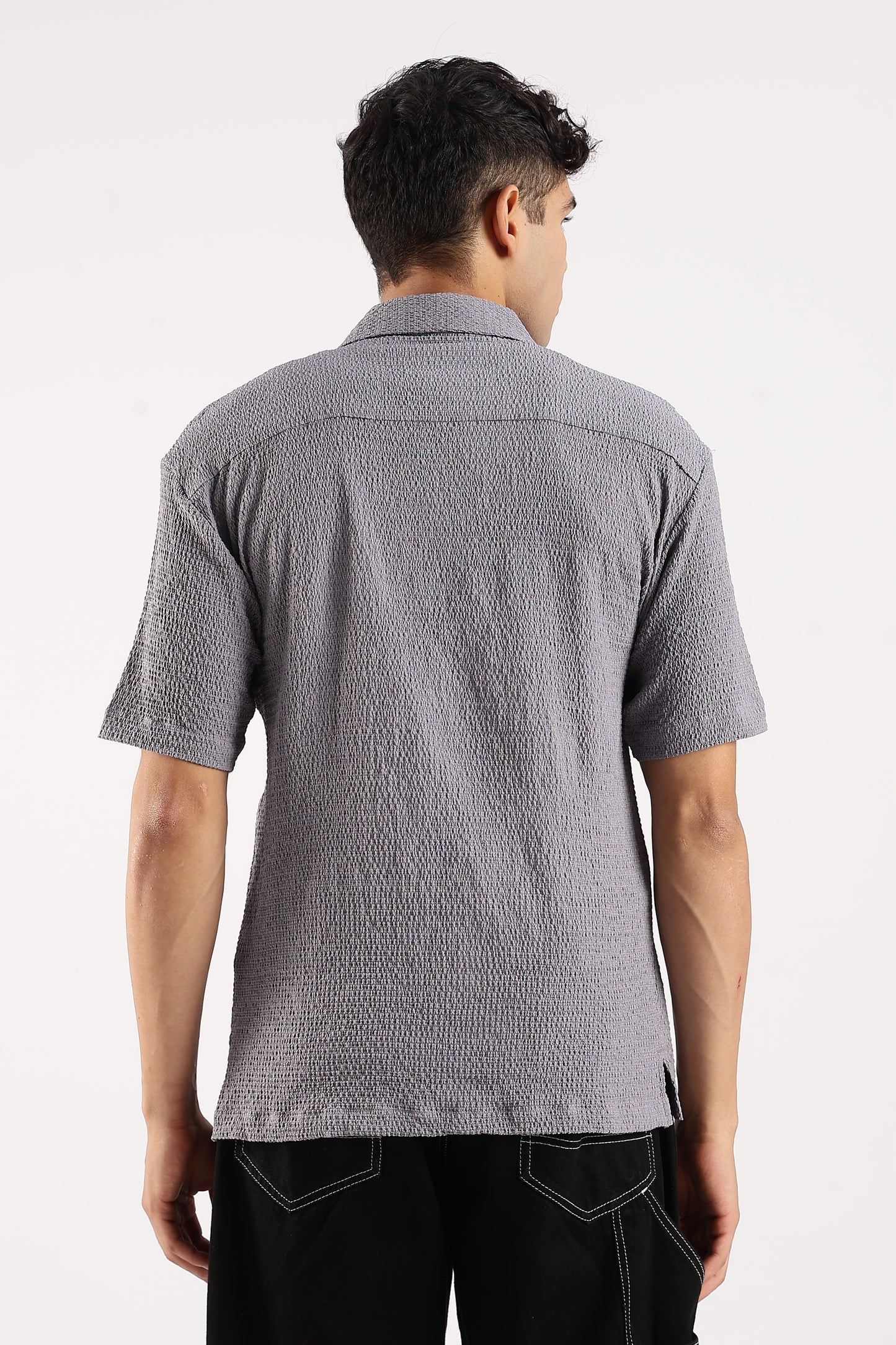 Poly Textured Oversized Shirt Grey