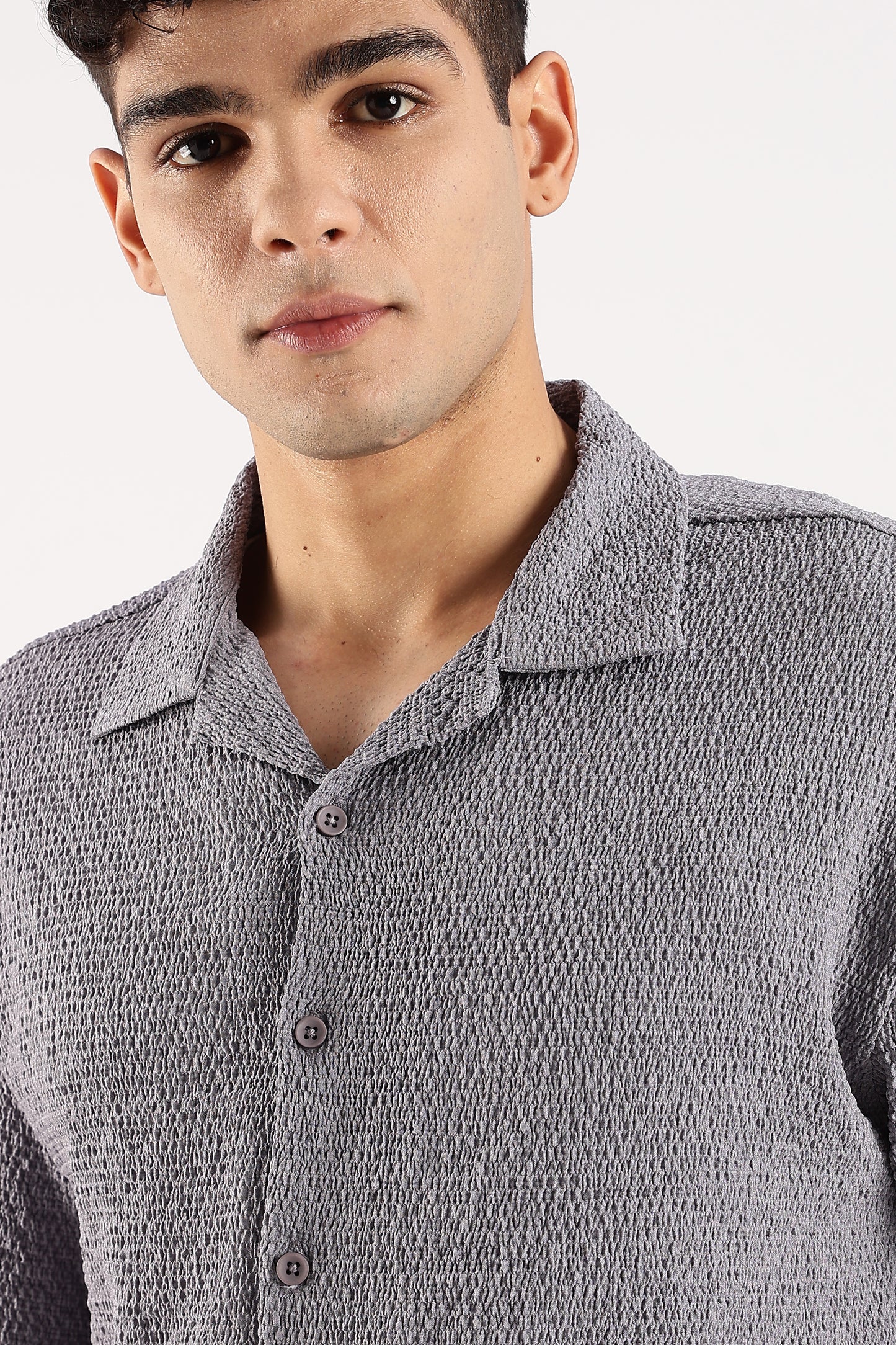 Poly Textured Oversized Shirt Grey