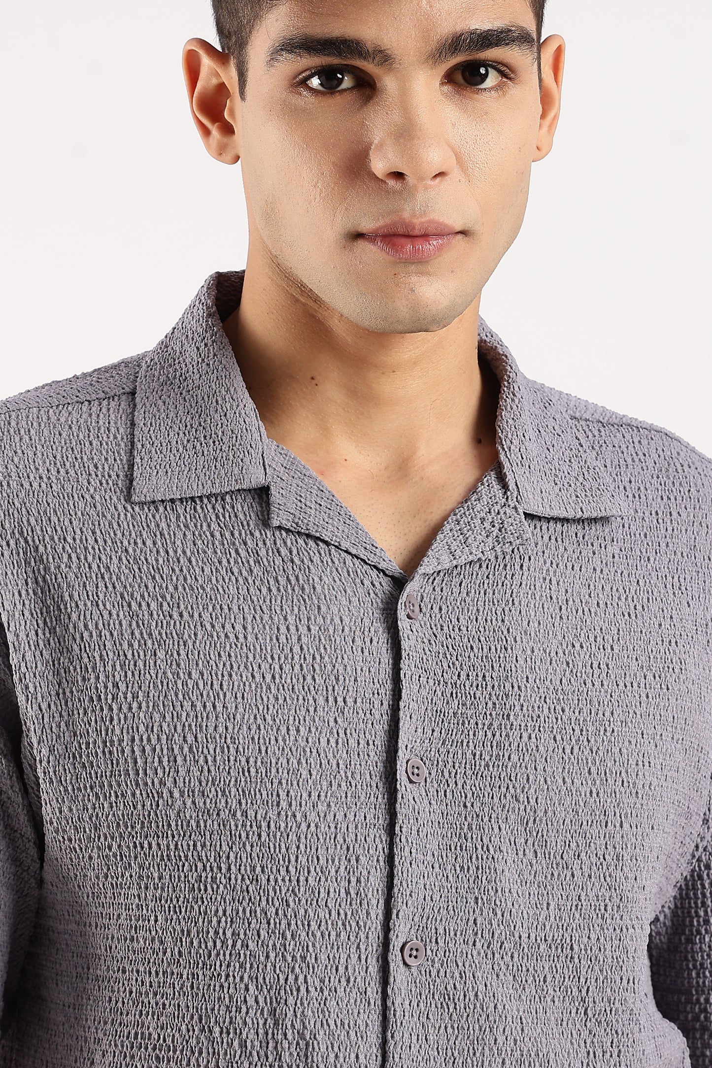 Poly Textured Oversized Shirt Grey