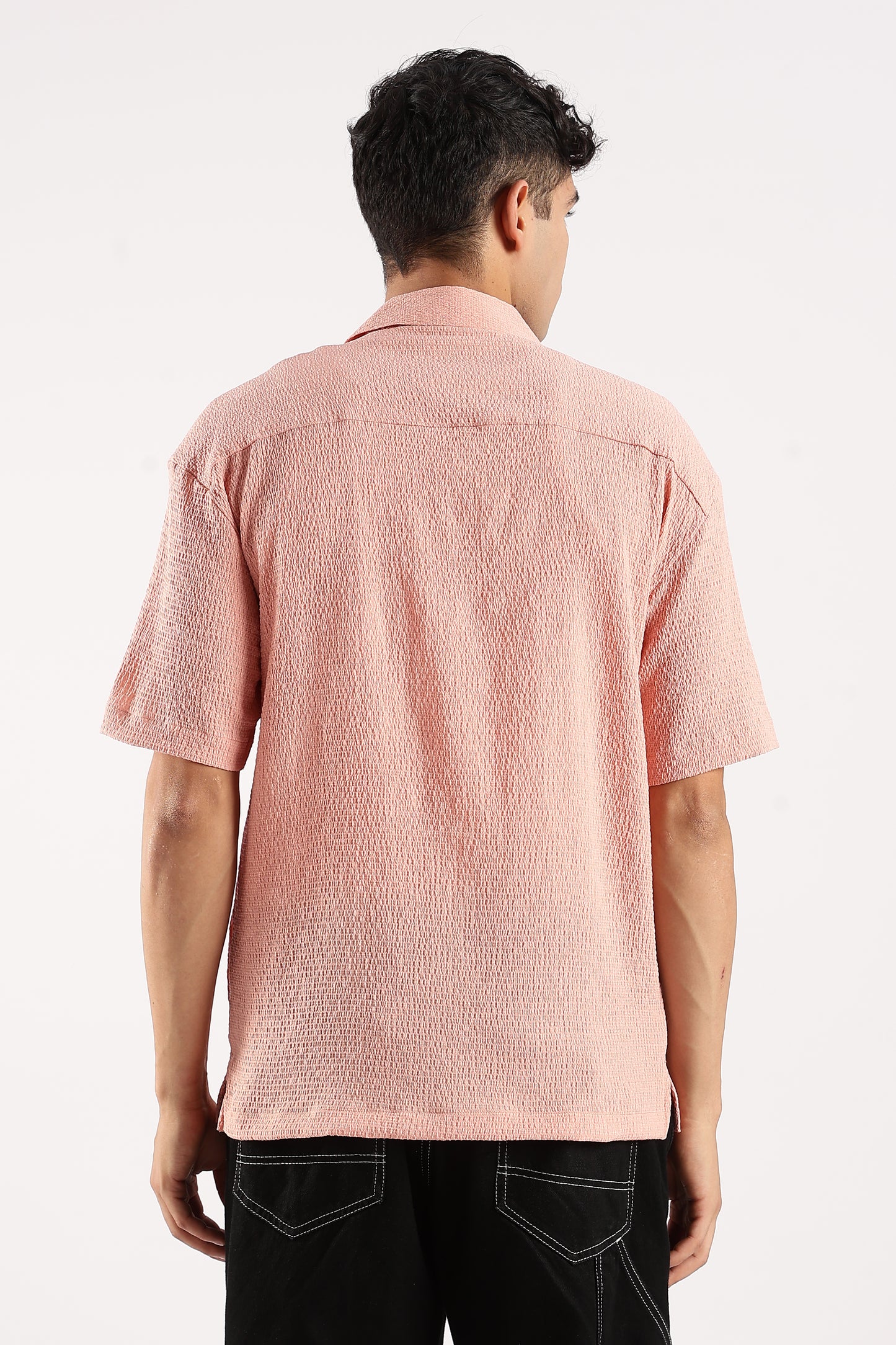 Poly Textured Oversized Shirt Peach