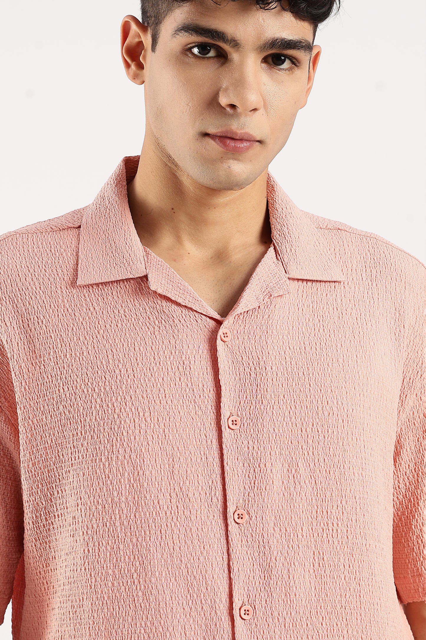 Poly Textured Oversized Shirt Peach