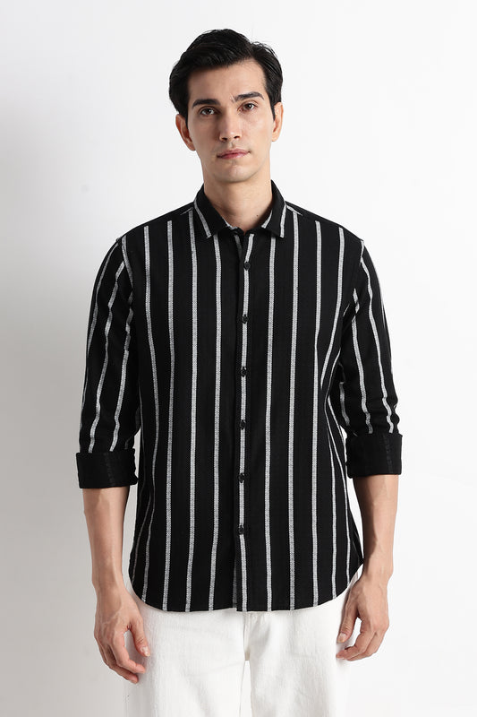 Vertical Stripe Textured Shirt Black
