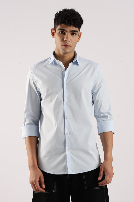 Cotton Lycra Slim Fit Shir Sky Blue