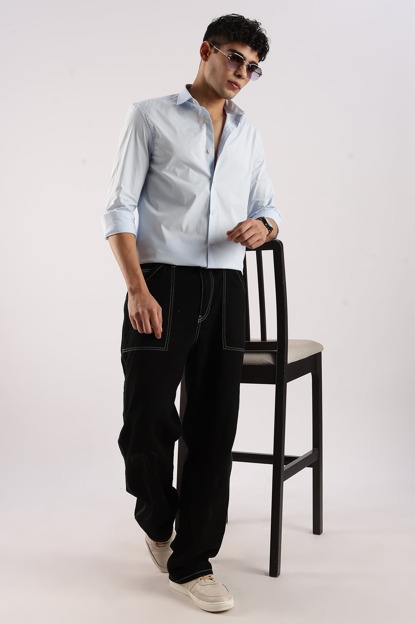 Cotton Lycra Slim Fit Shir Sky Blue