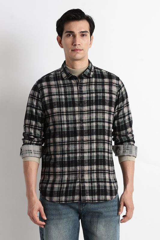 Heritage Check Slim Fit Shirt Black
