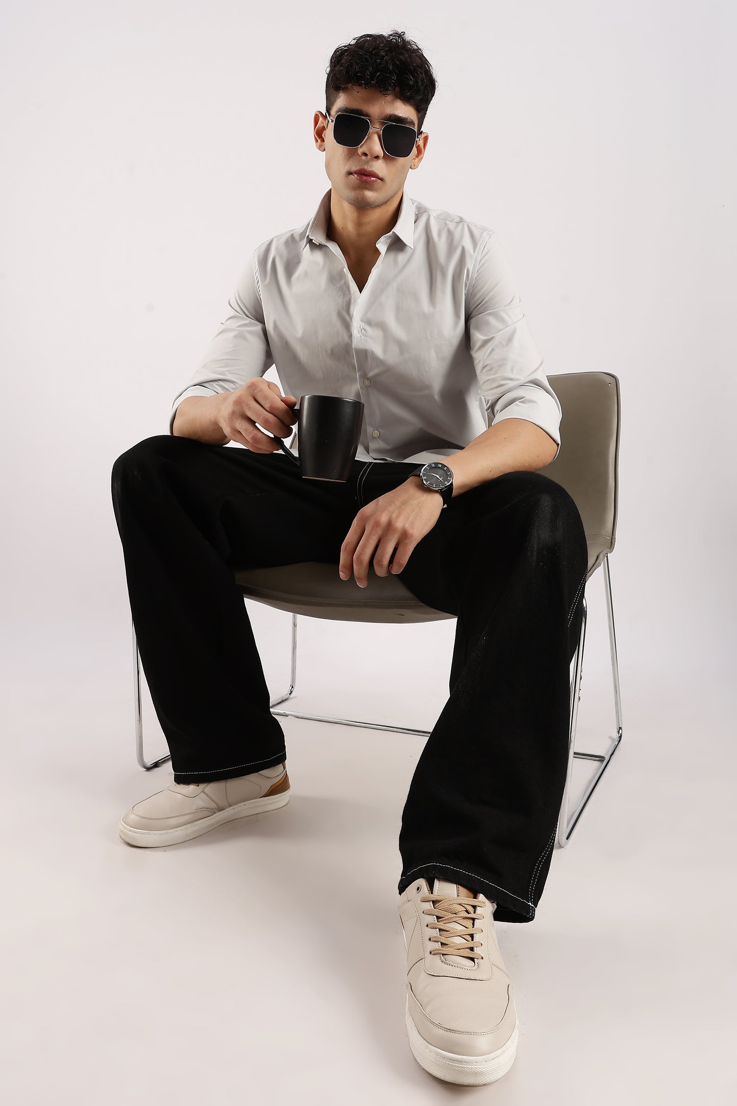 Cotton Lycra Slim Fit Shir Lt Grey