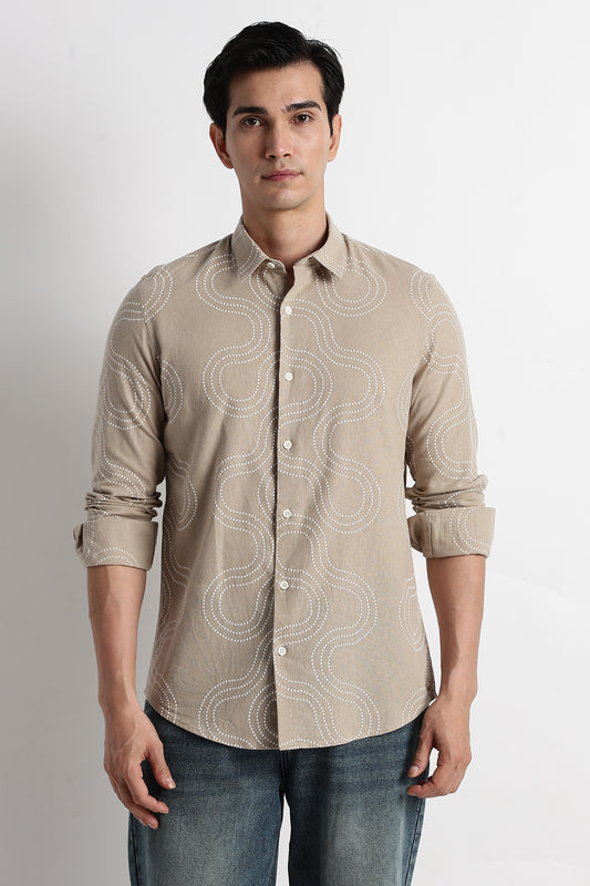 Minimal Embroidered Shirt Beige