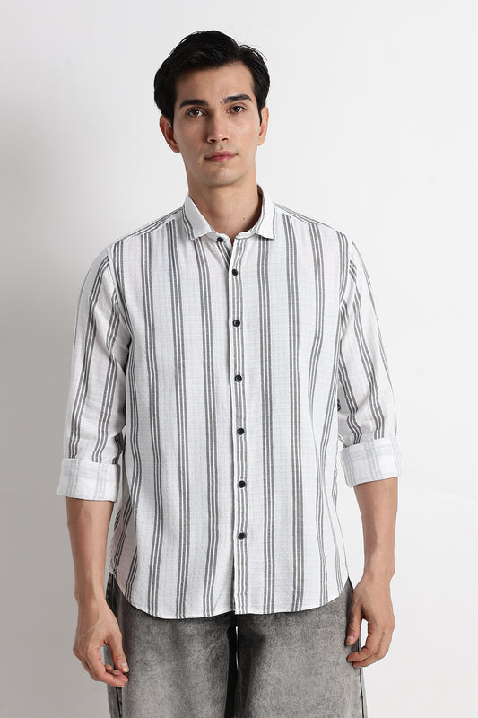 Vertical Stripe Textured Shirt White