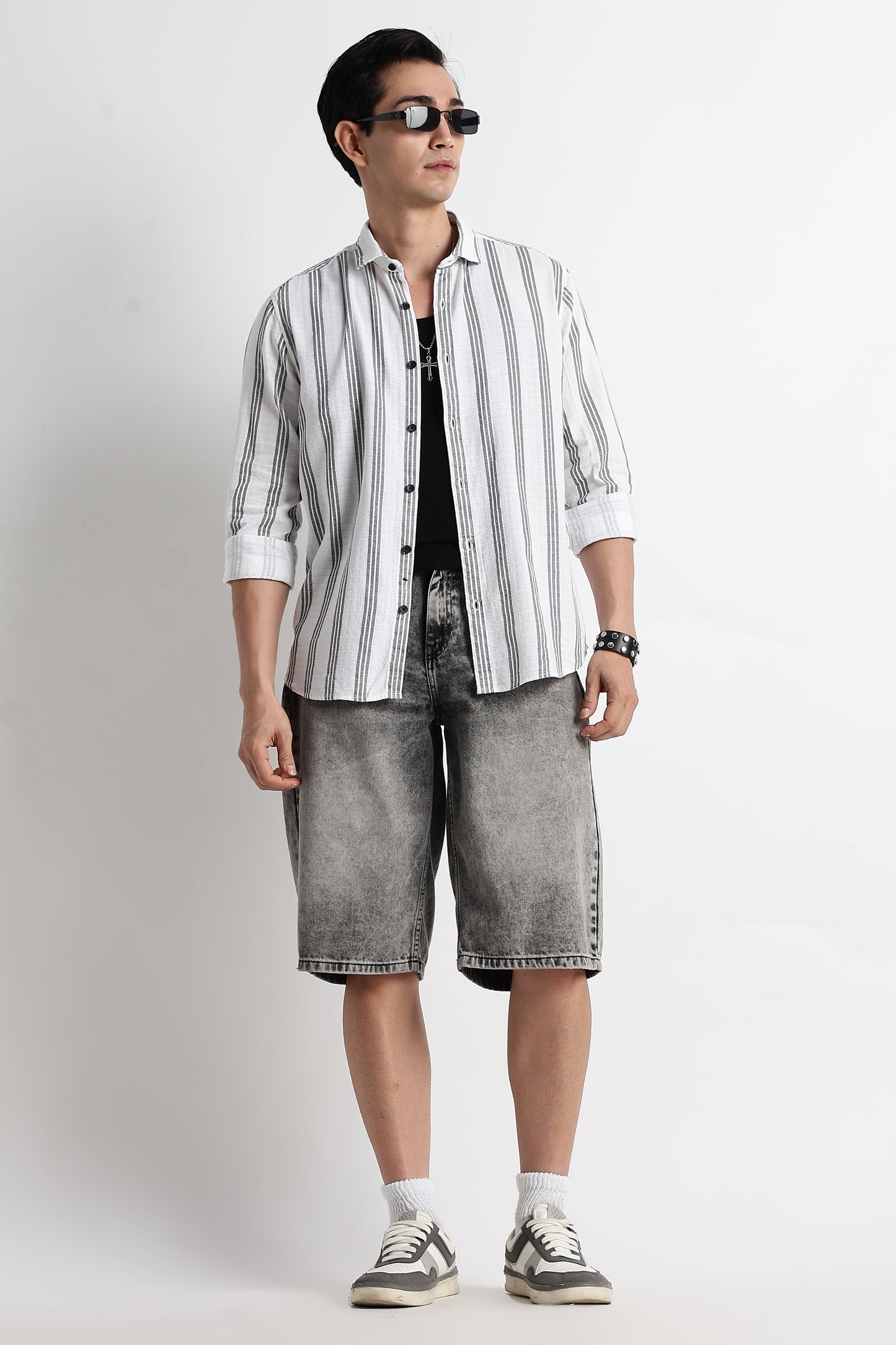 Vertical Stripe Textured Shirt White