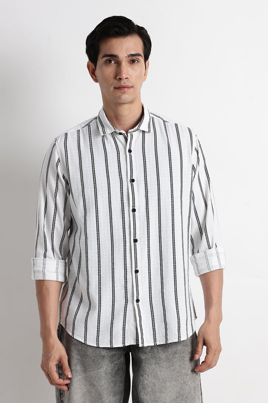 Vertical Stripe Textured Shirt White