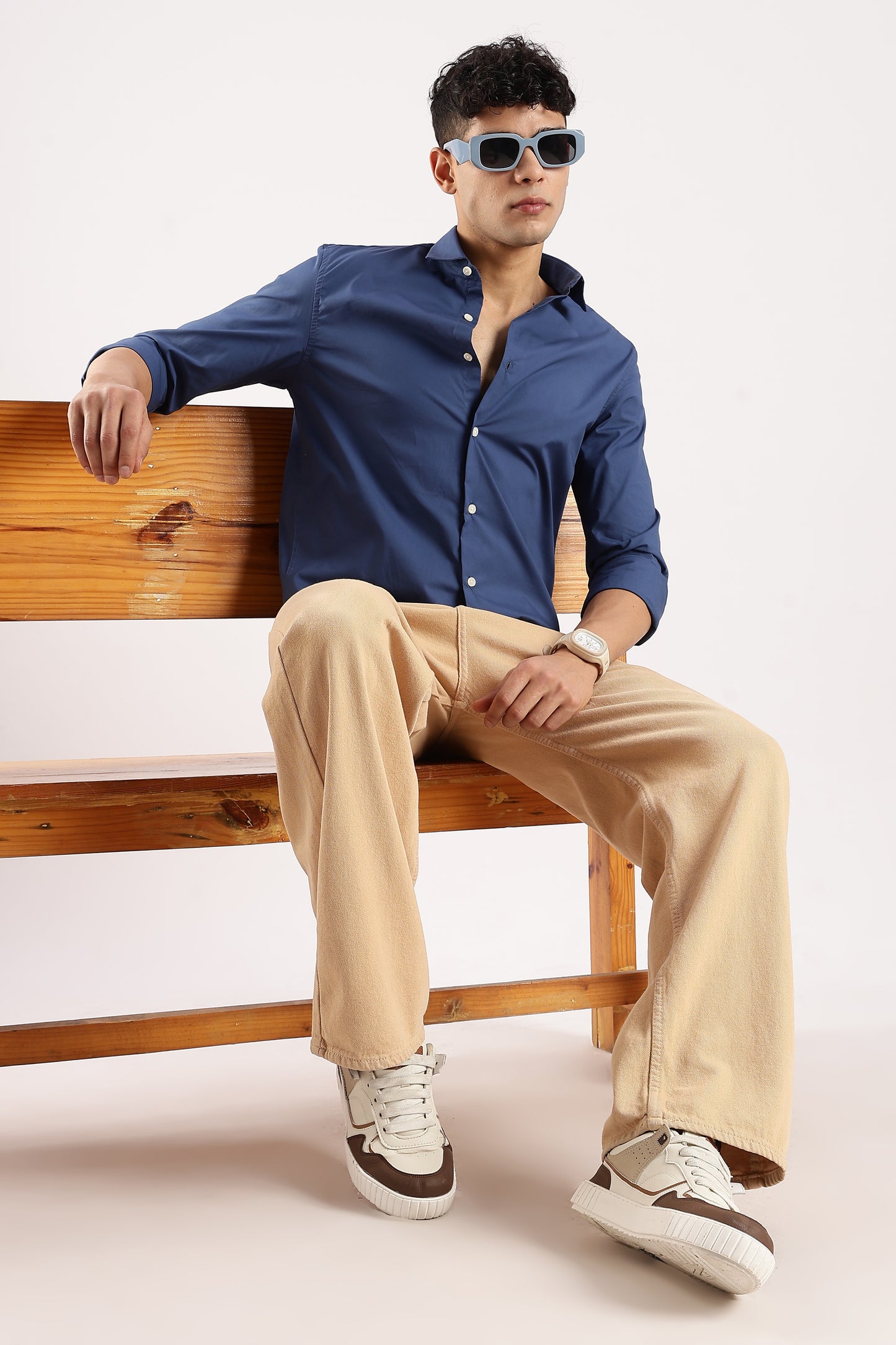 Cotton Lycra Slim Fit Shirt Blue