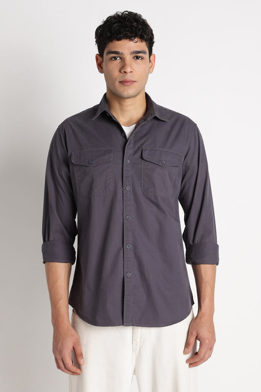 Solid Utility Casual Shirt Dk Grey