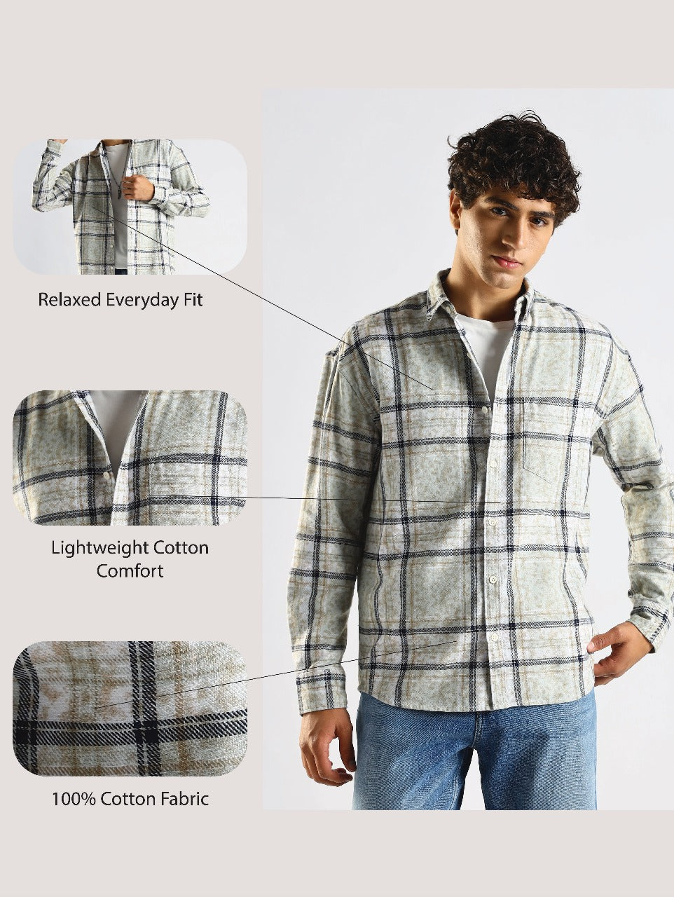 Cotton Slim Fit Checked Shirt Brown