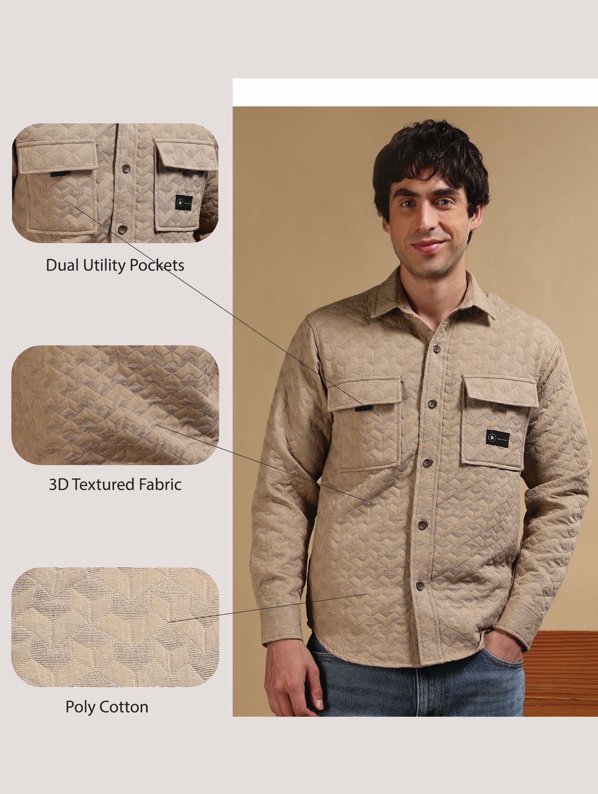 Oversized Casual Shacket Shirt Khaki