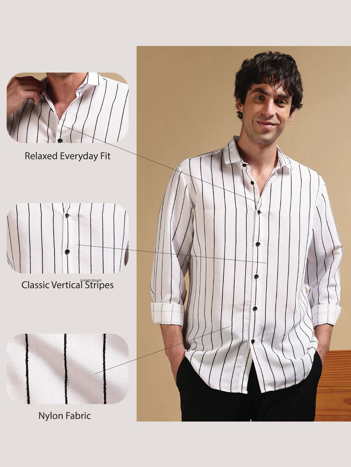 Nylon Slim Fit Striped Shirt White