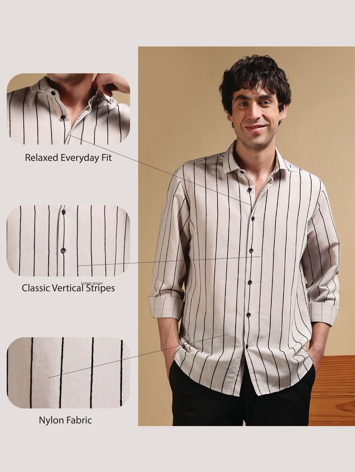 Nylon Slim Fit Striped Shirt Grey