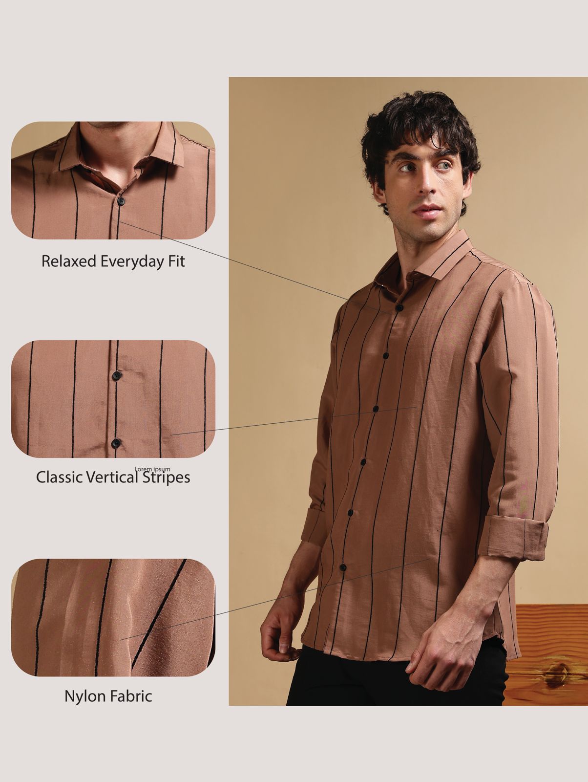 Nylon Slim Fit Striped Shirt Pink