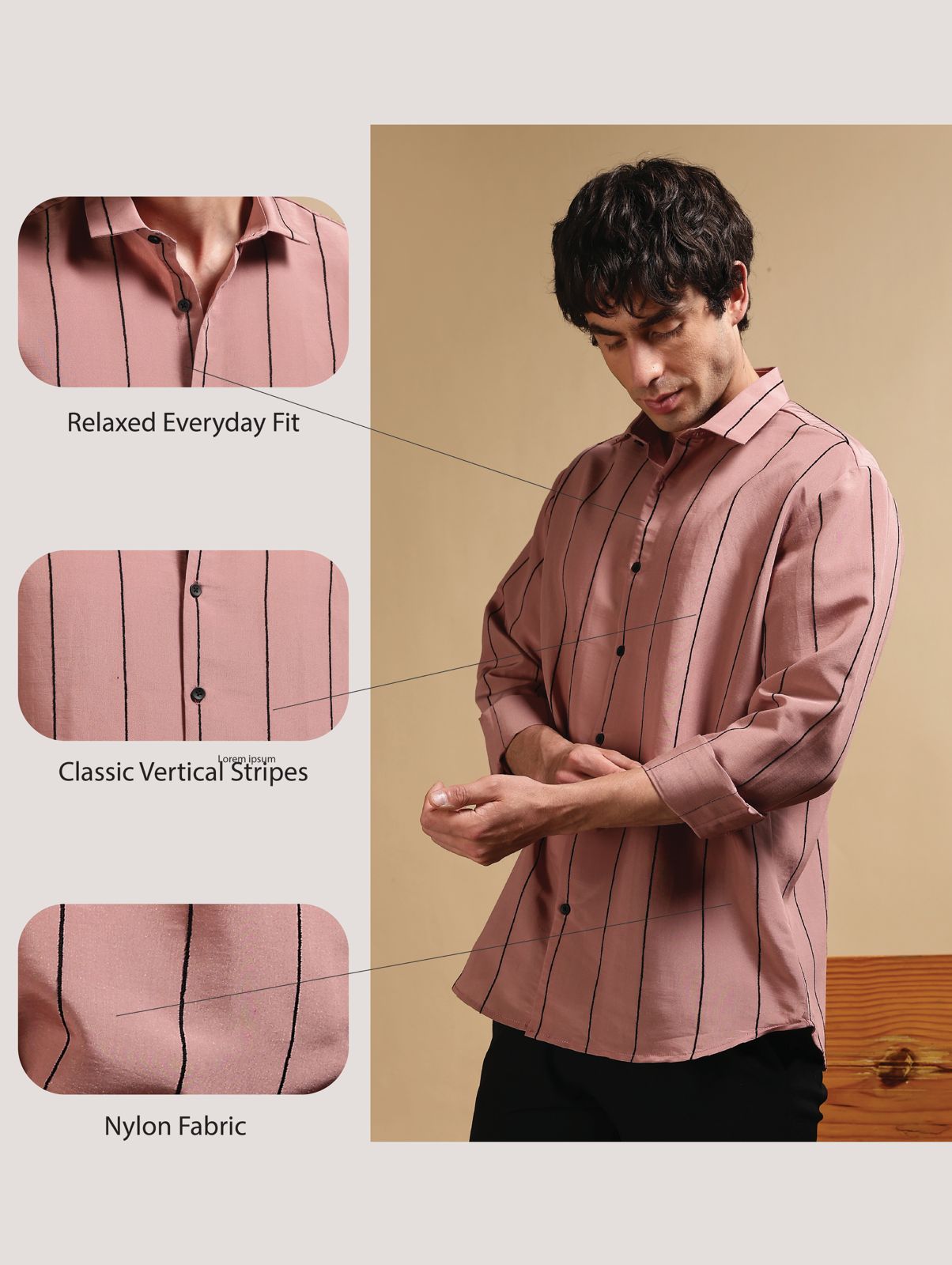 Nylon Slim Fit Striped Shirt Brown