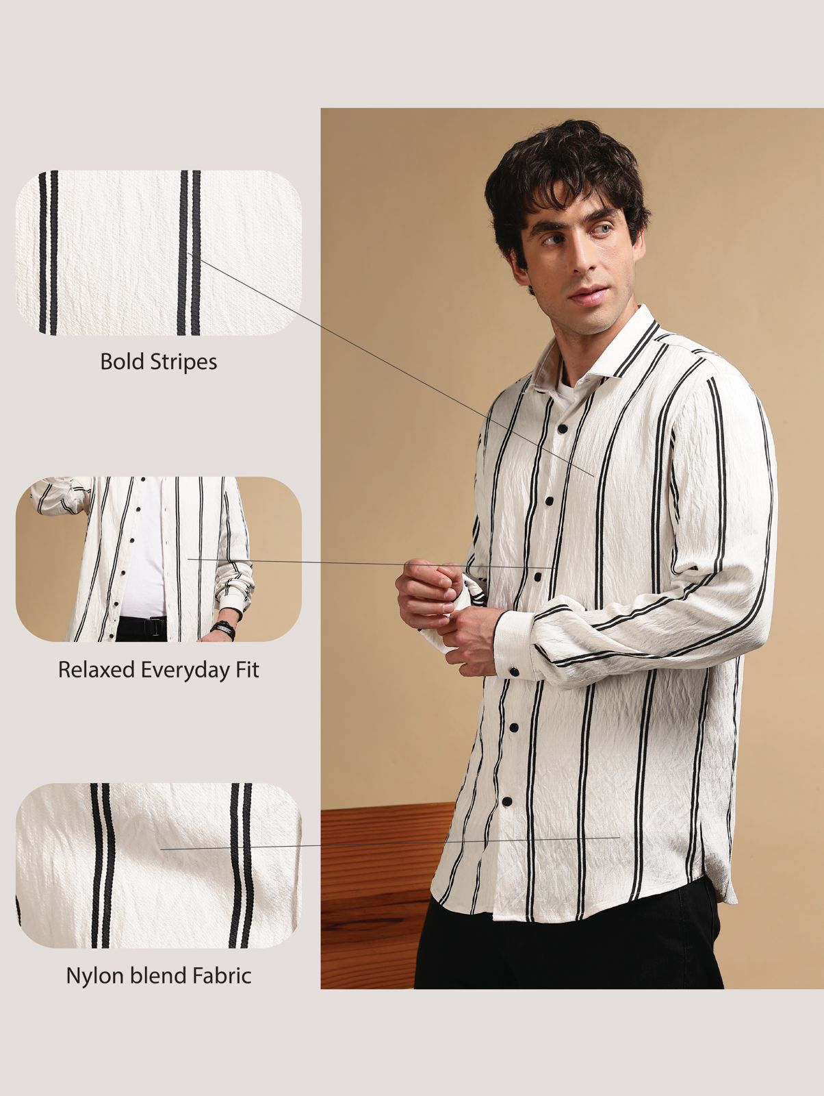White & Black Slim Fit Striped Shirt White