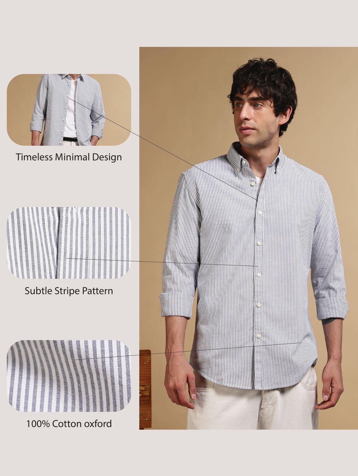 100% Cotton Oxford Slim Fit Striped Shirt Black