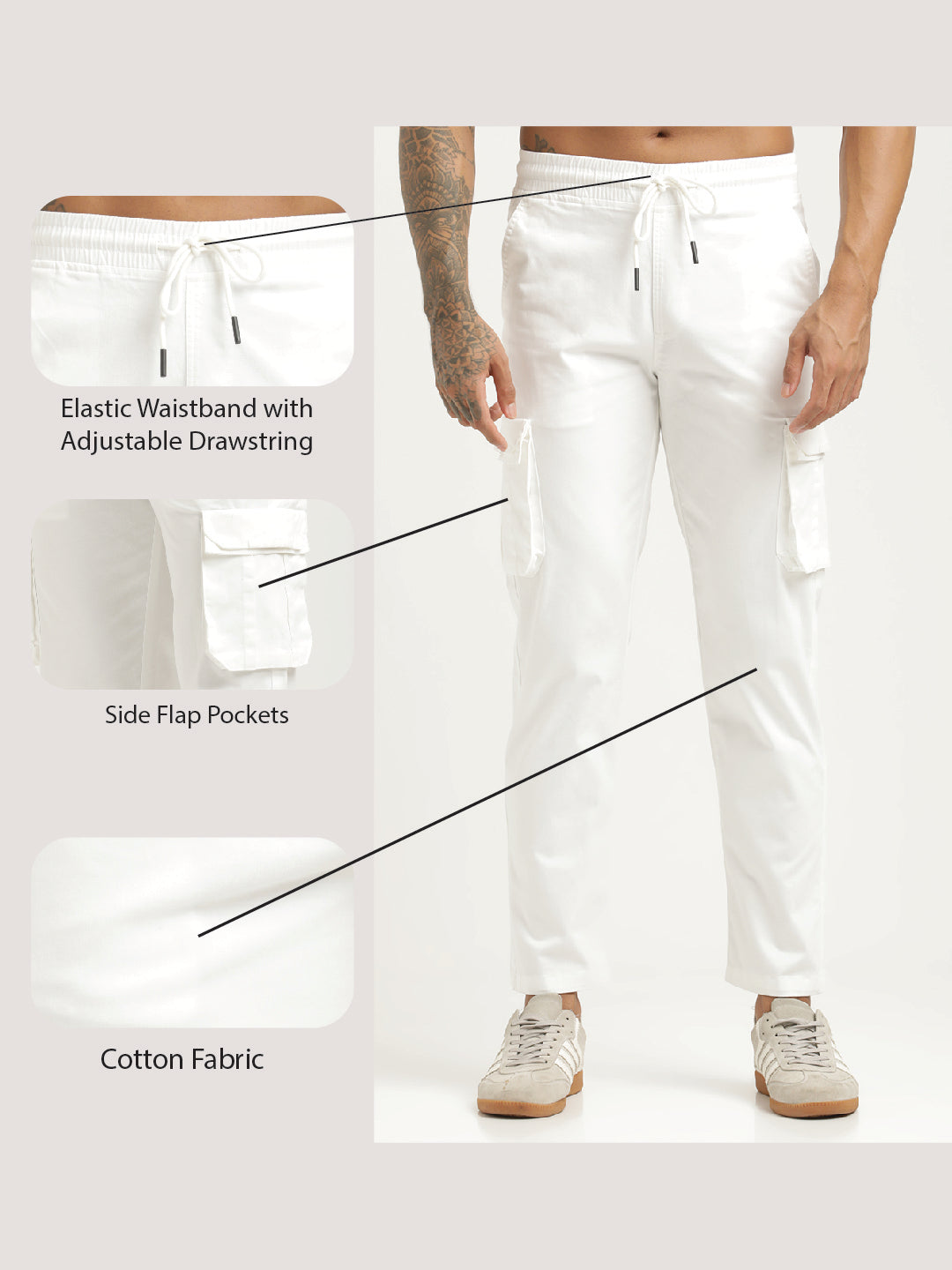 Cotton Cargo Trousers White