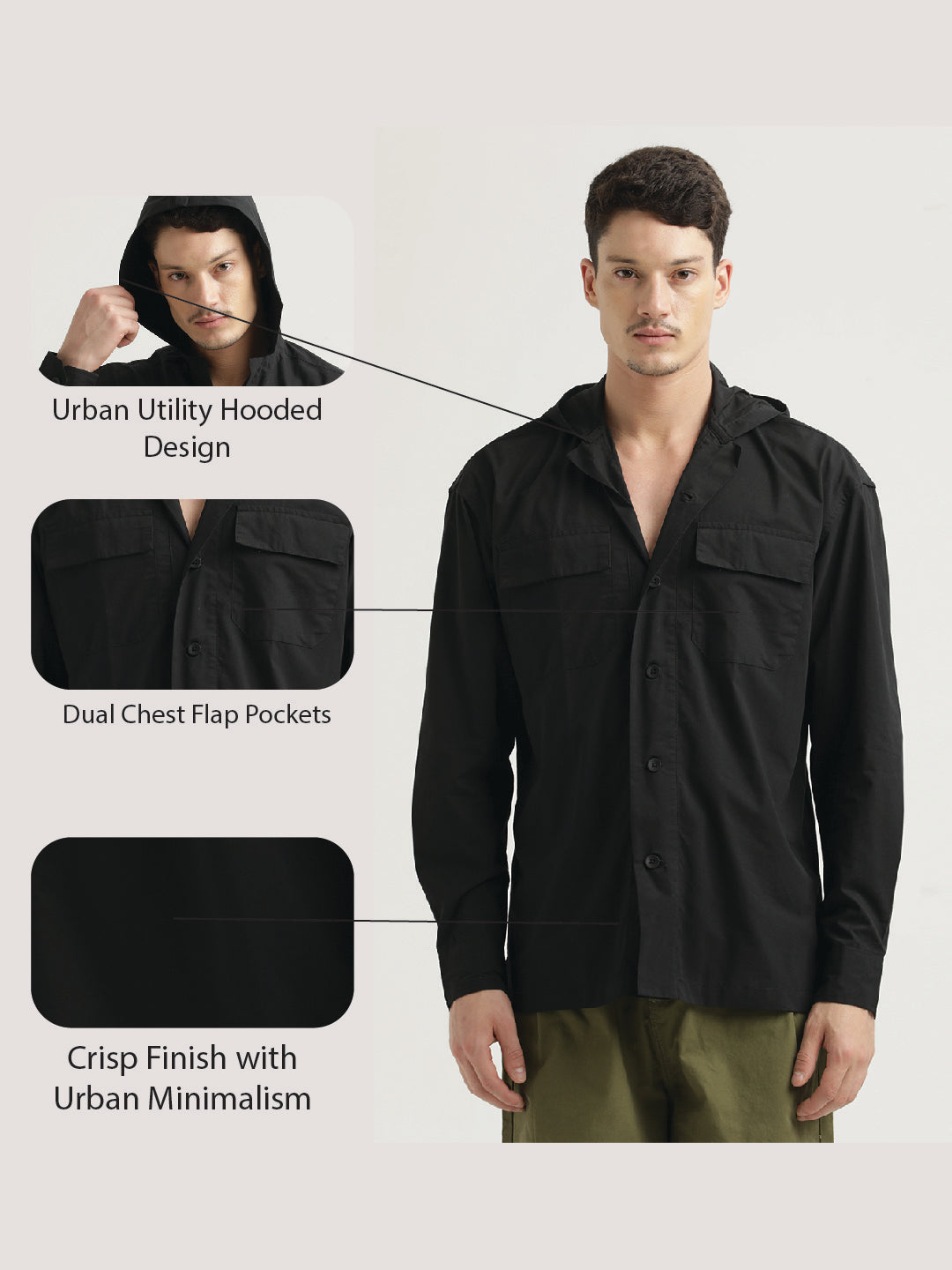 Double Pocket Drop Shoulder Shirt Black
