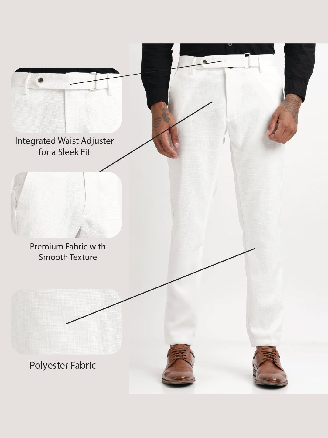 Textured White Slim Fit Trousers White