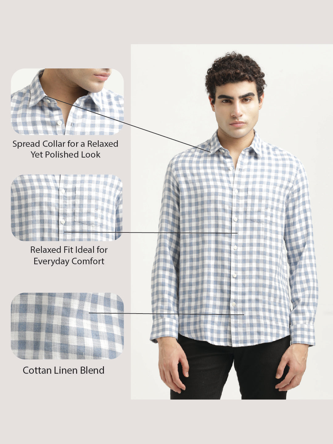 Checked Cotton-Linen Shirt Blue