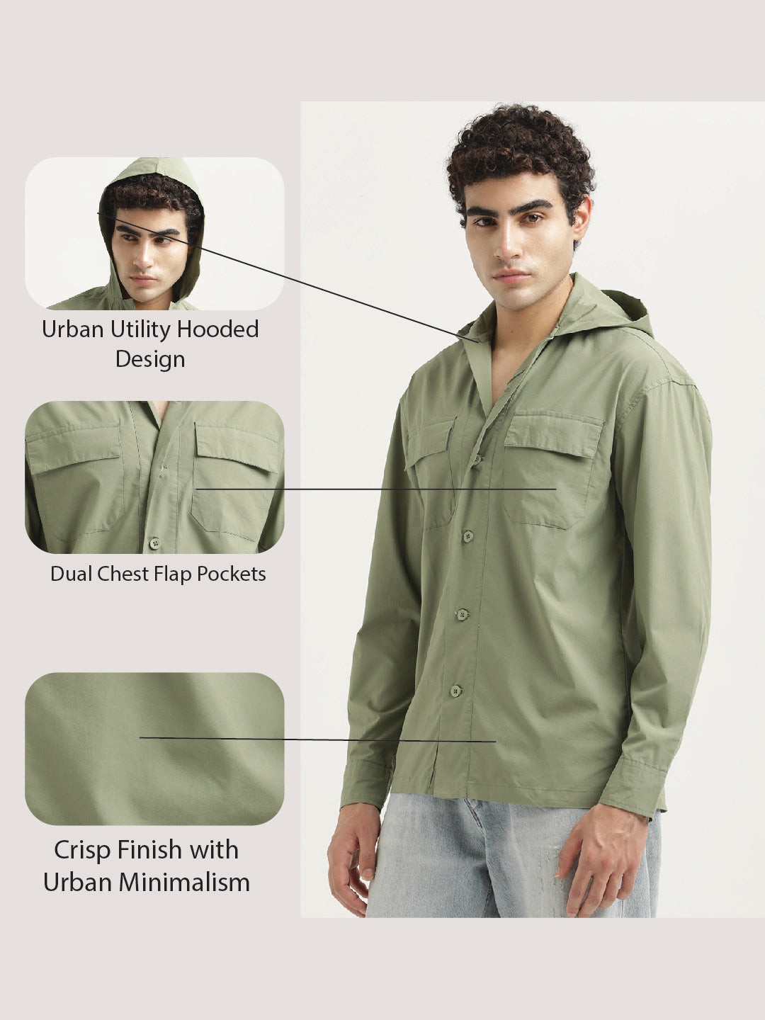 Double Pocket Drop Shoulder Shirt Green