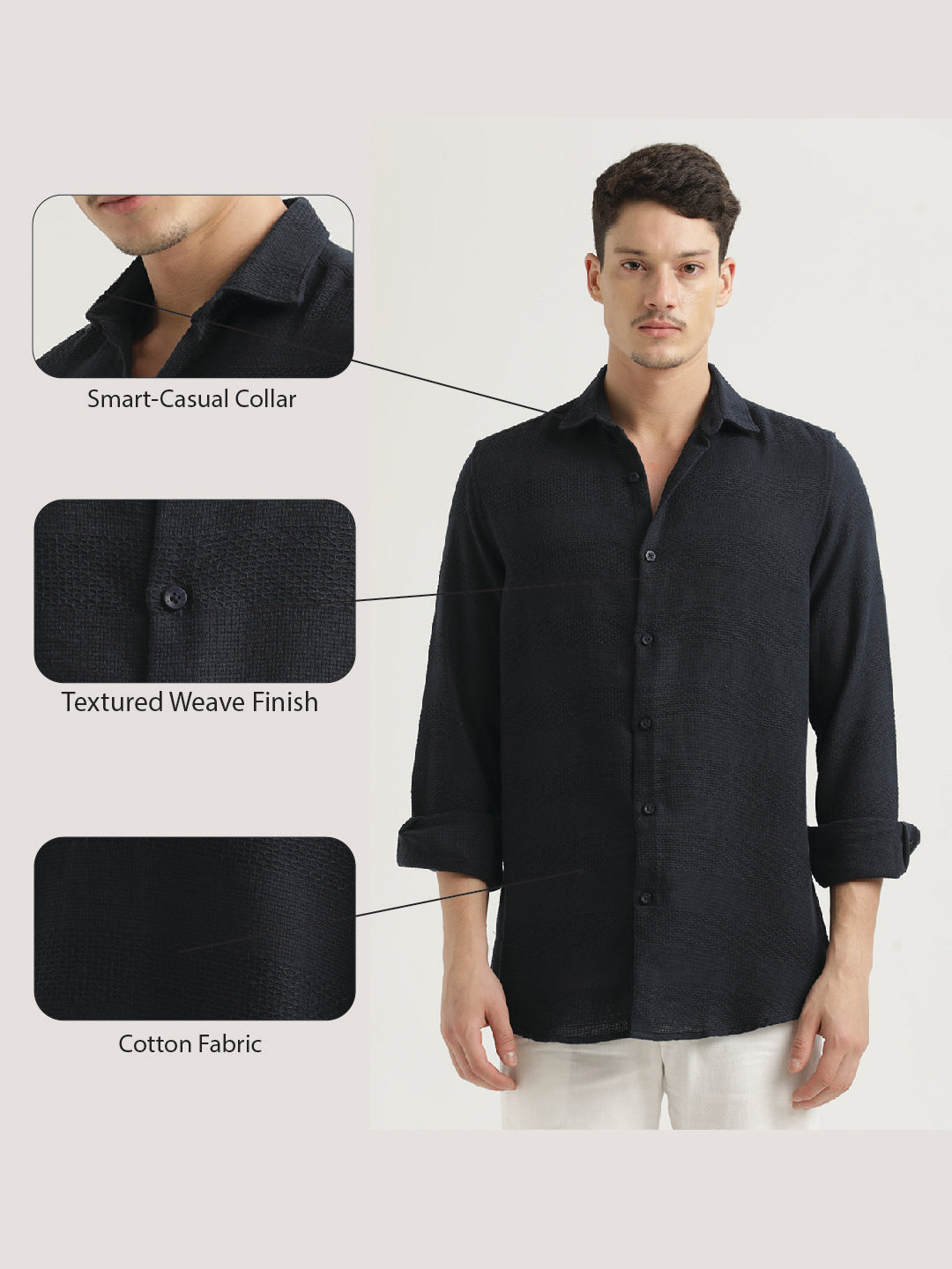 Textured Cotton Slim-Fit Shirt Navy