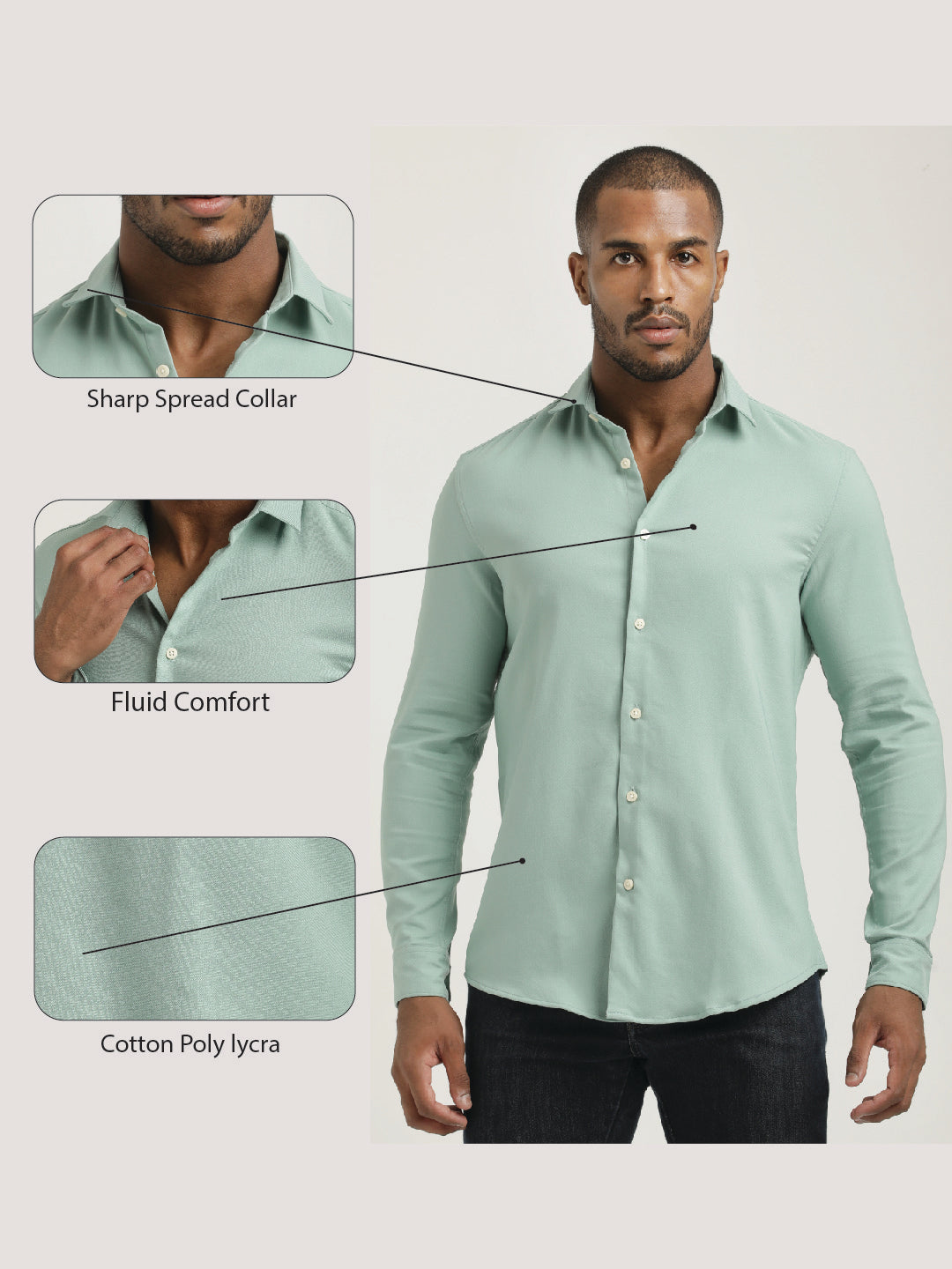 Slim Fit Cotton-Poly Lycra Blend Shirt Green