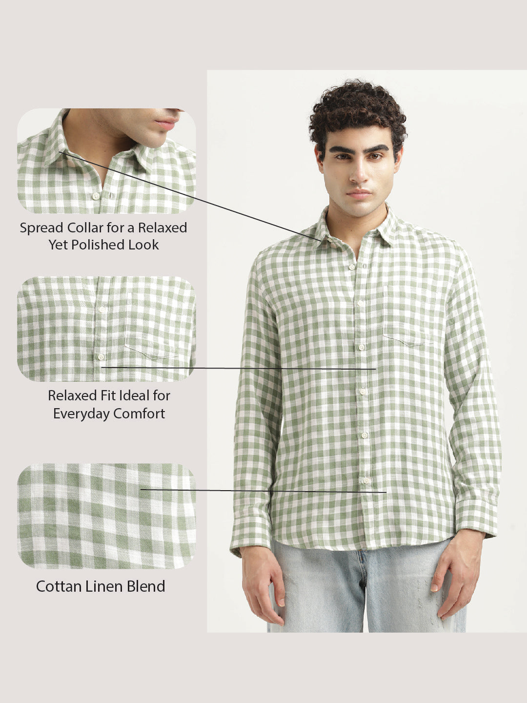 Checked Cotton-Linen Shirt Green