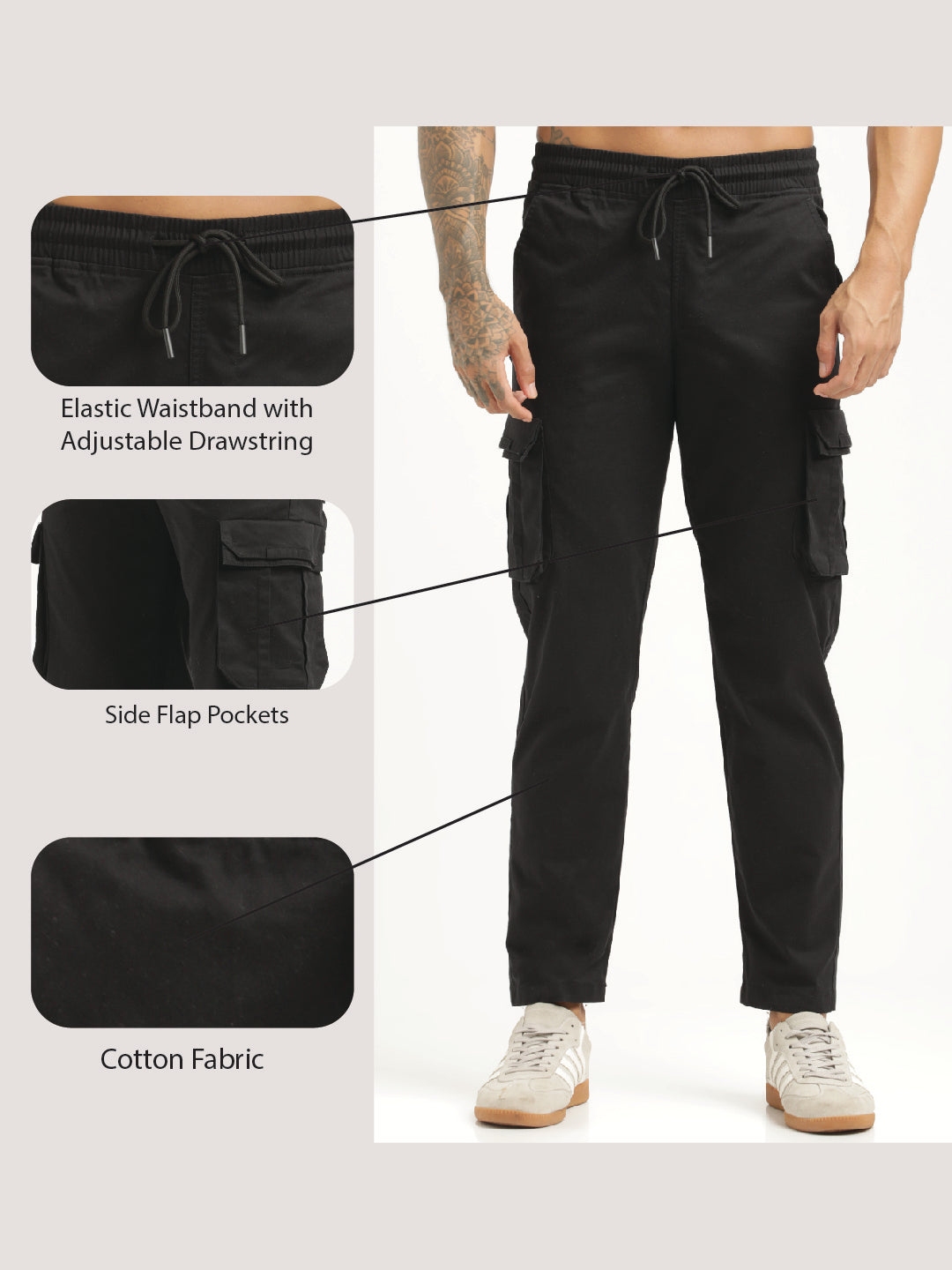 Cotton Cargo Trousers Black