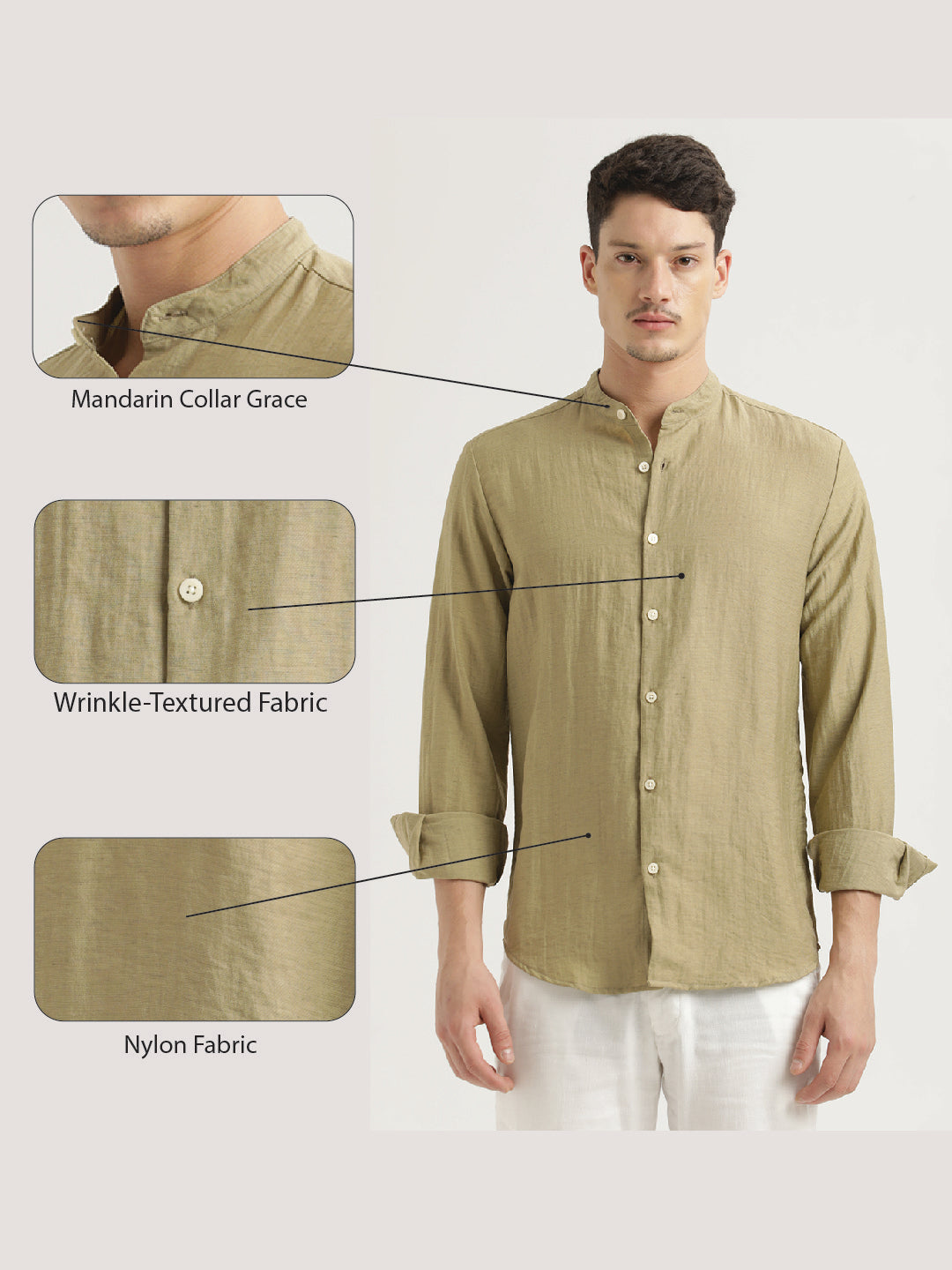 Mandarin Collar Nylon Shirt Khaki