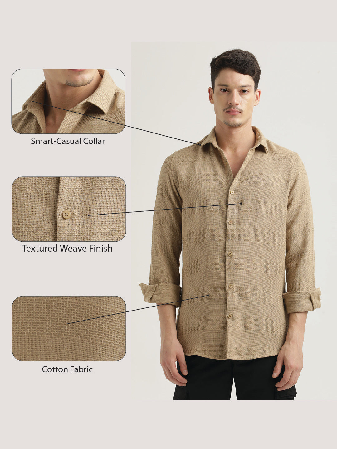 Textured Cotton Slim-Fit Shirt Khaki