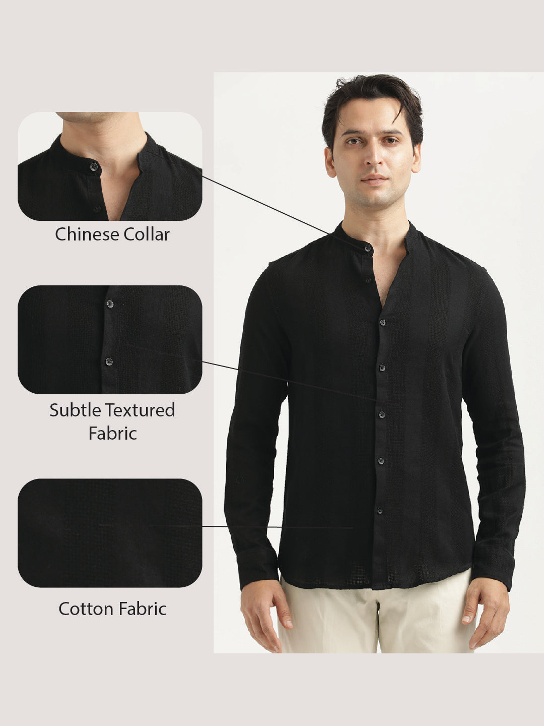 Self-Textured Cotton Shirt Black