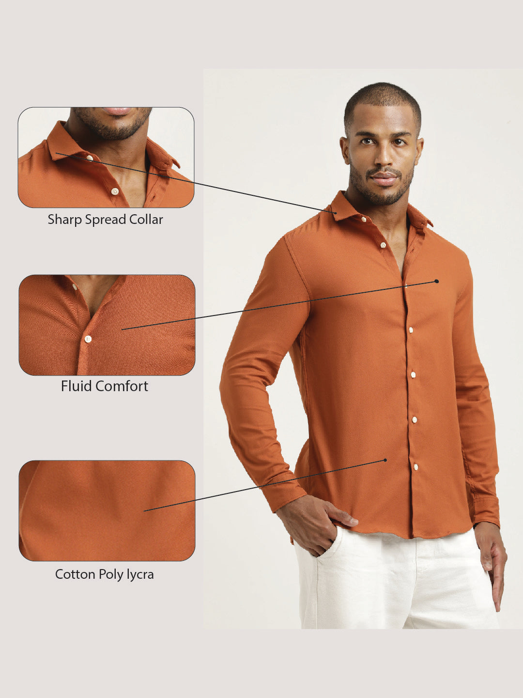Slim Fit Cotton-Poly Lycra Blend Shirt Orange