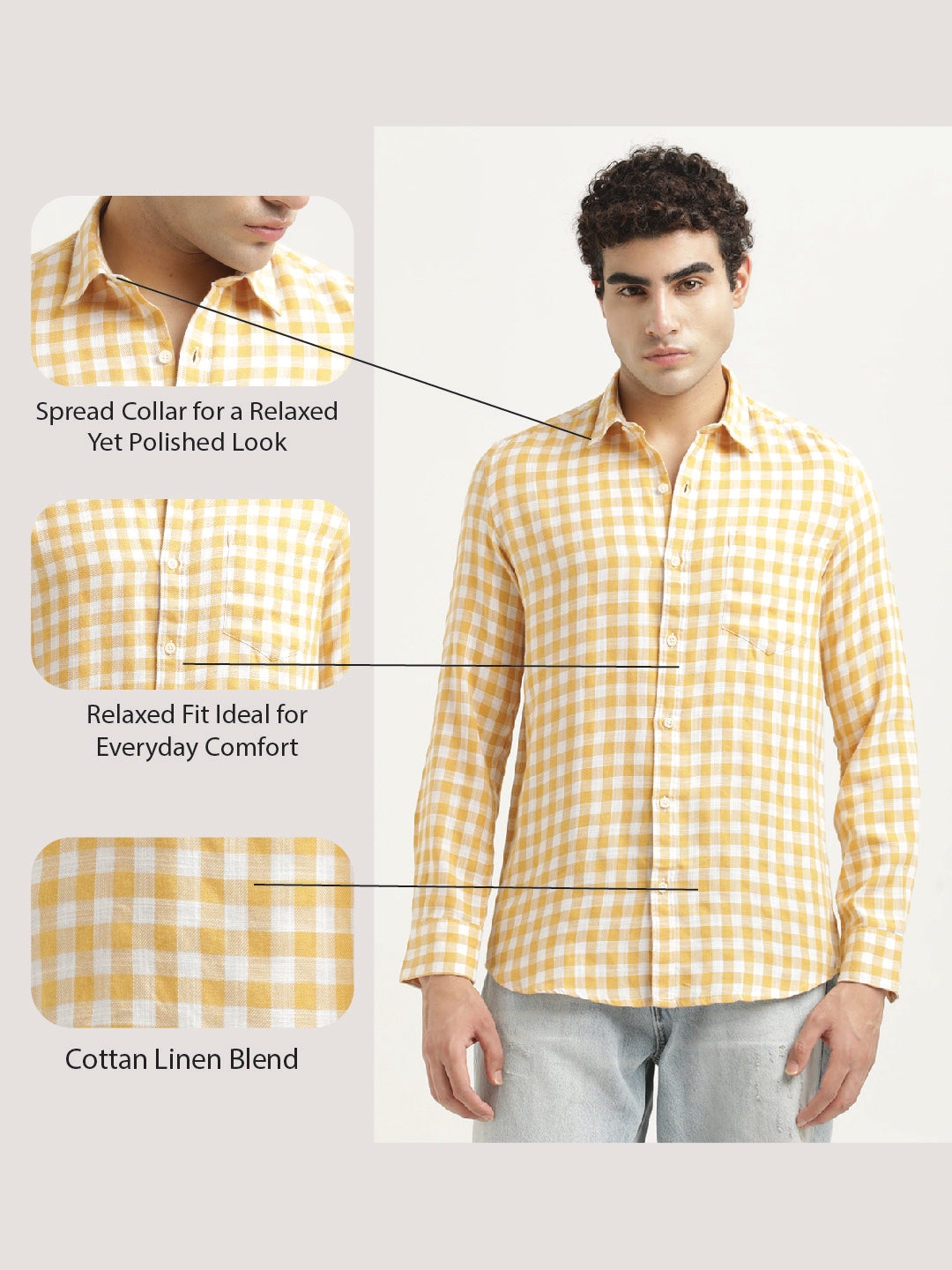 Checked Cotton-Linen Shirt Yellow