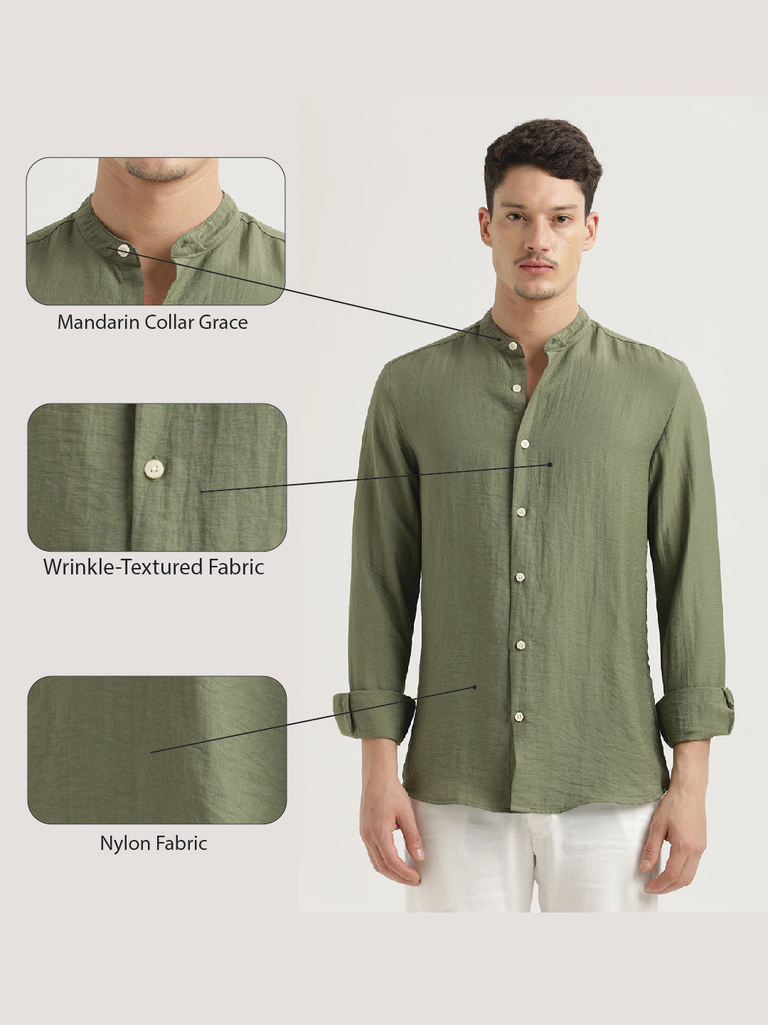 Mandarin Collar Nylon Shirt Olive