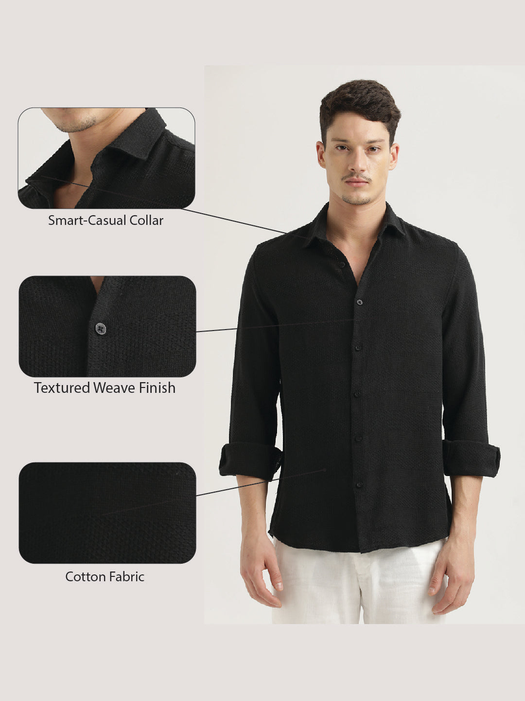 Textured Cotton Slim-Fit Shirt Black