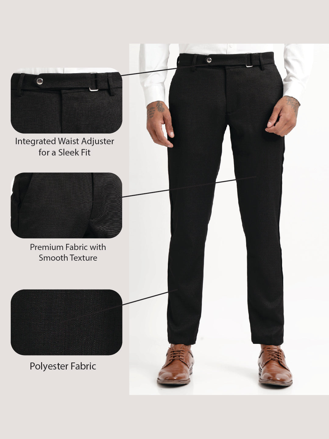 Textured White Slim Fit Trousers Black