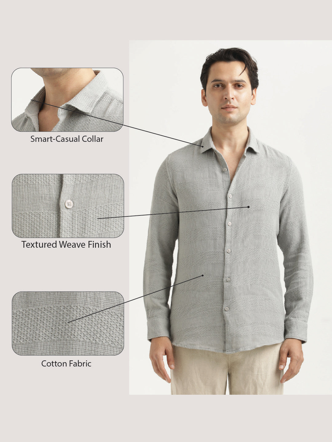 Textured Cotton Slim-Fit Shirt Grey