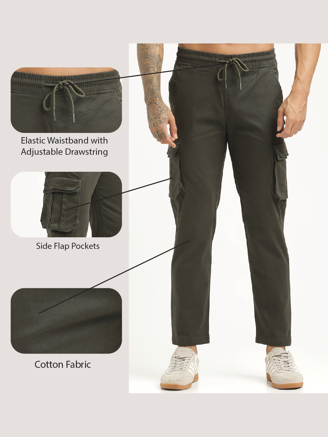 Cotton Cargo Trousers Dk Green