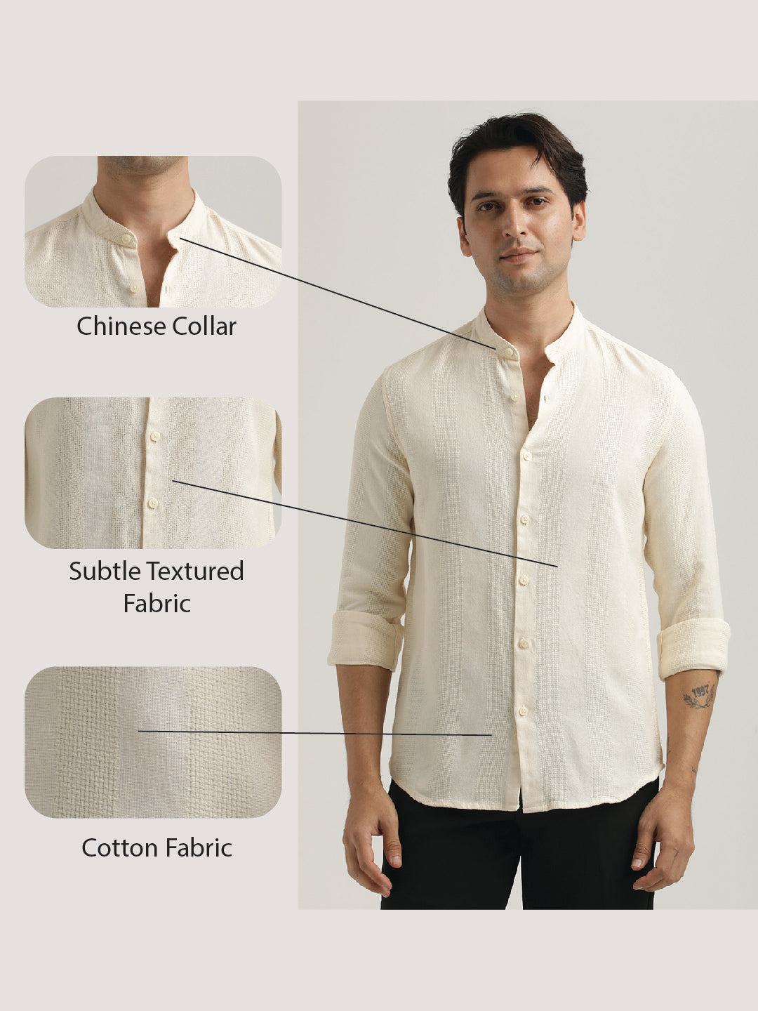 Self-Textured Cotton Shirt Cream