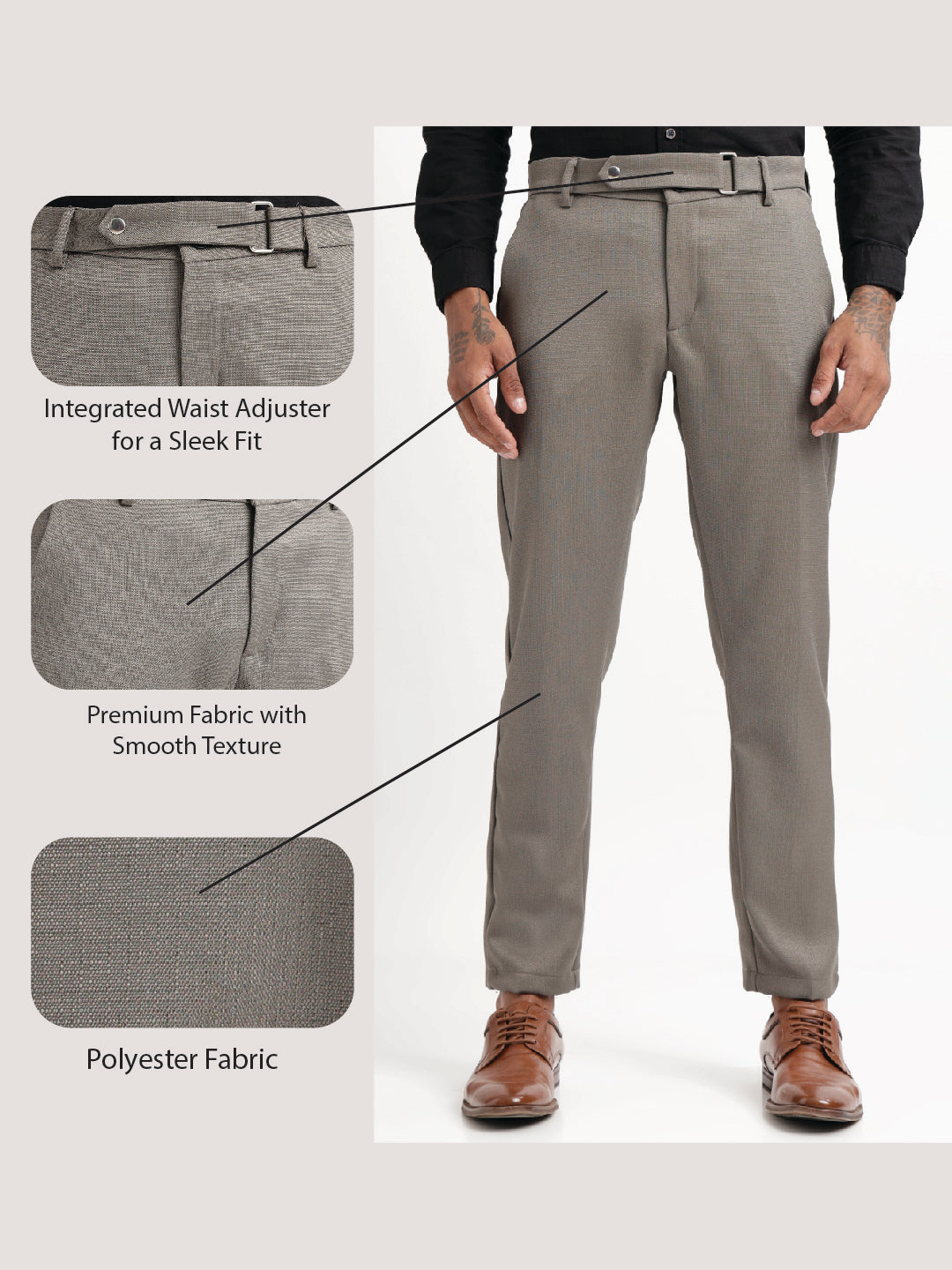 Textured White Slim Fit Trousers Olive