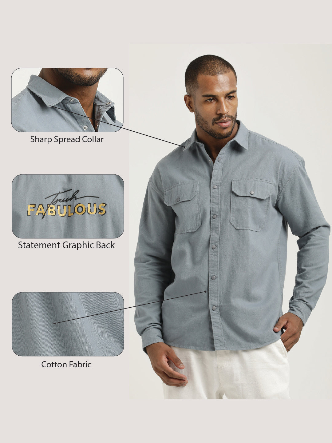 Casual Fit Cotton Shirt with Double Pockets Blue